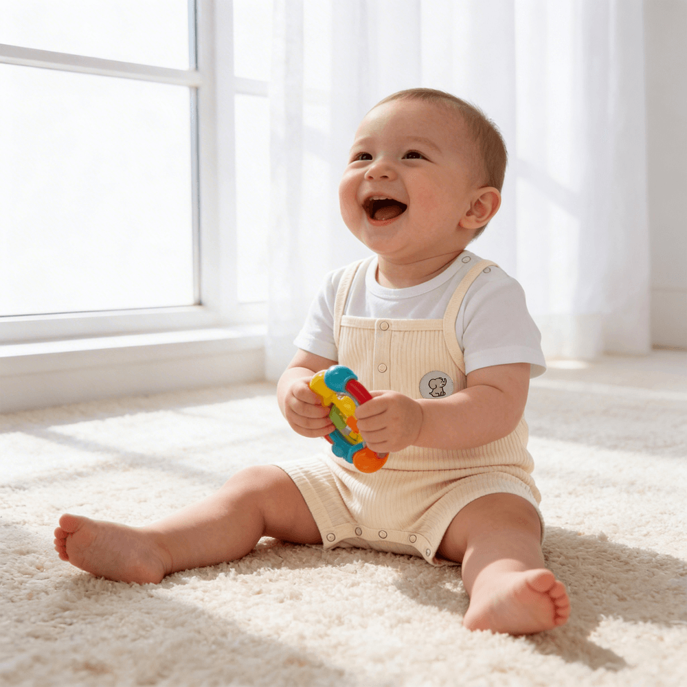 بيبيز بيسك - أفرول قطني مضلع بأكمام قصيرة