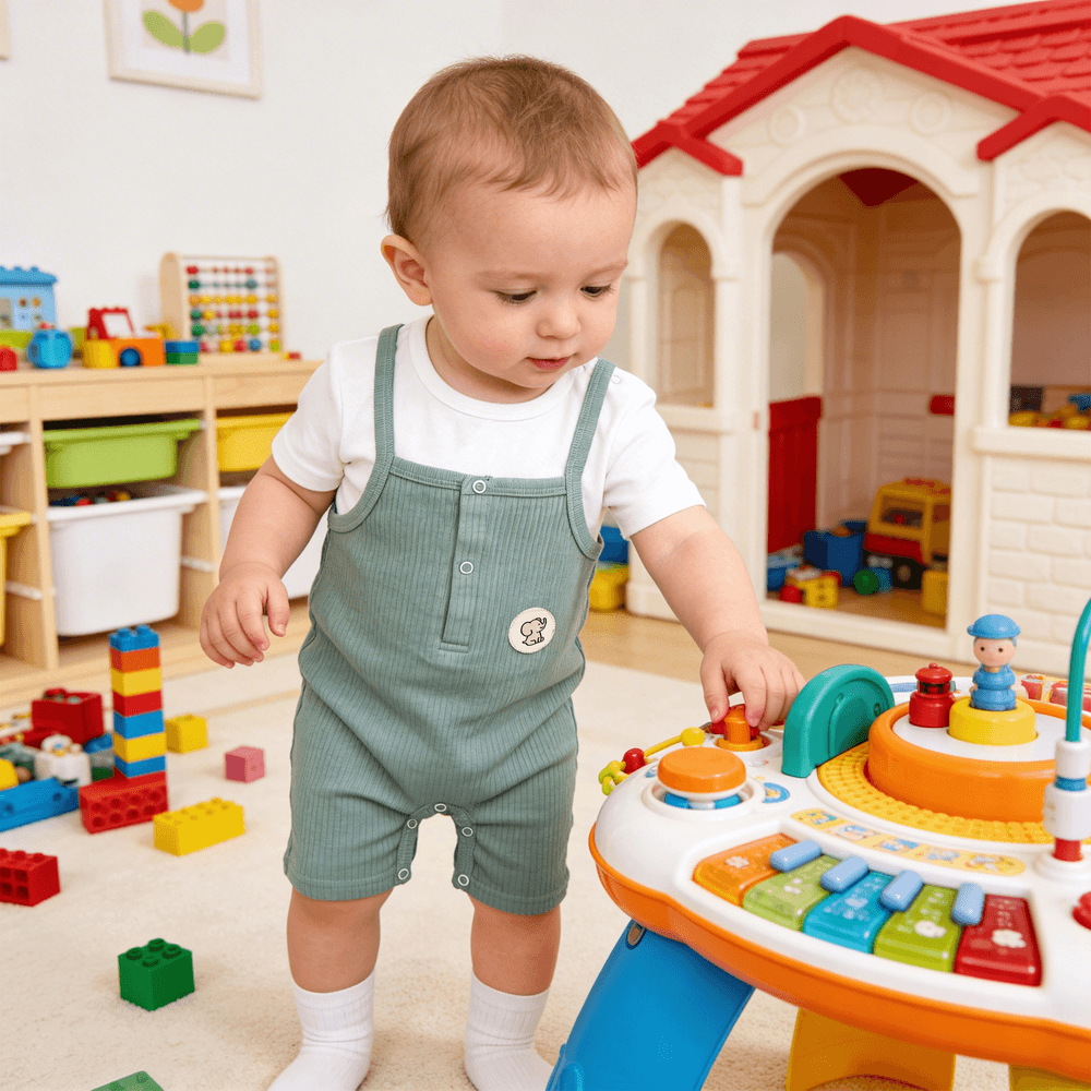 بيبيز بيسك - أفرول قطني مضلع بأكمام قصيرة