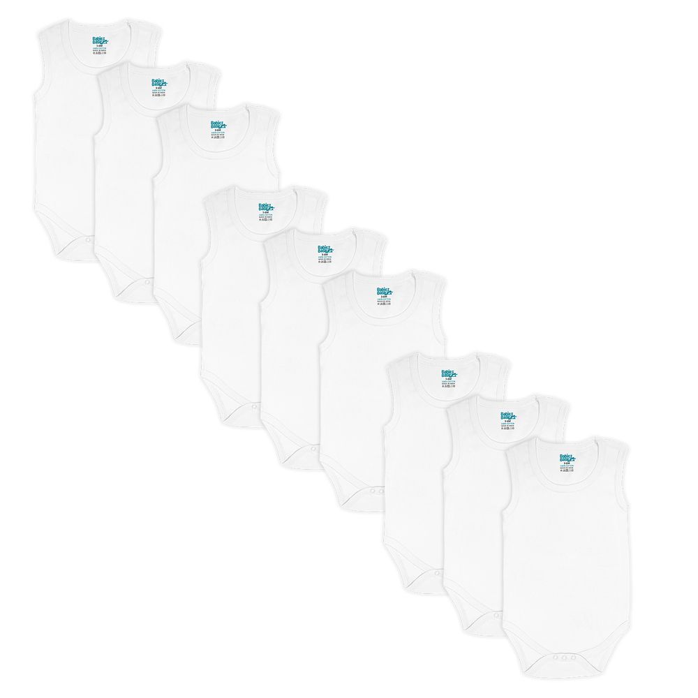 Babies Basic - 9pc-Set - Baby's Sleeveless Cotton Romper - White