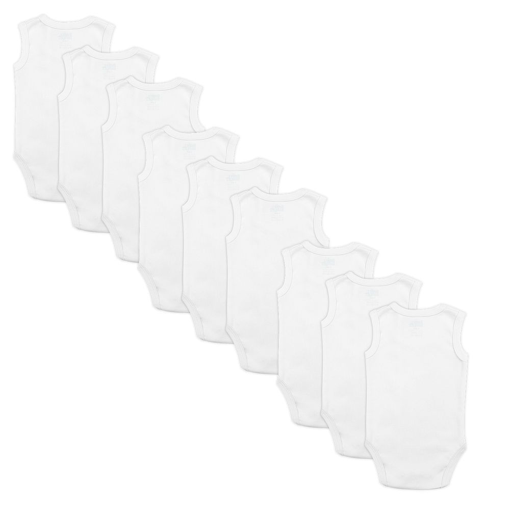 Babies Basic - 9pc-Set - Baby's Sleeveless Cotton Romper - White