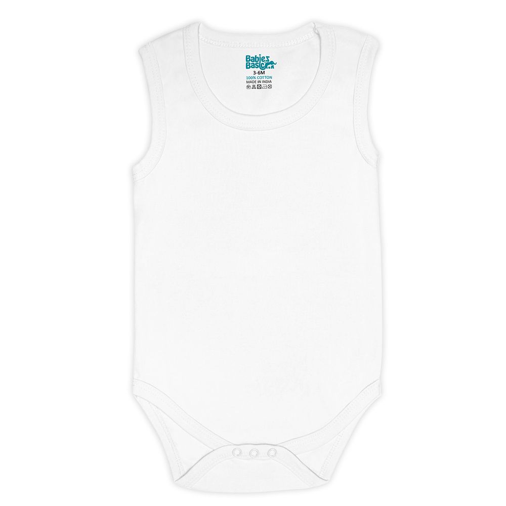 Babies Basic - 9pc-Set - Baby's Sleeveless Cotton Romper - White