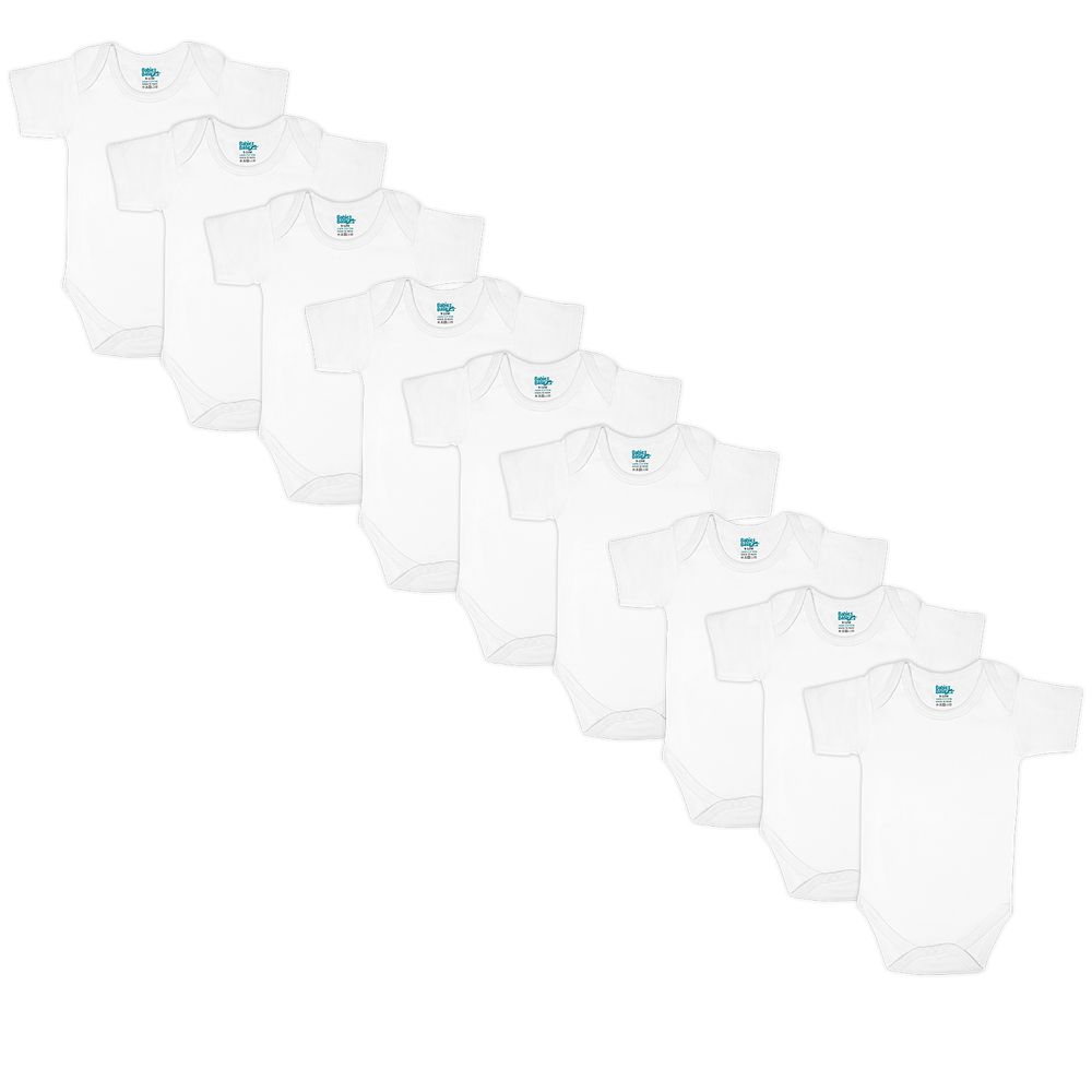 Babies Basic - 9pc-Set - Baby's Short Sleeves Cotton Romper - White