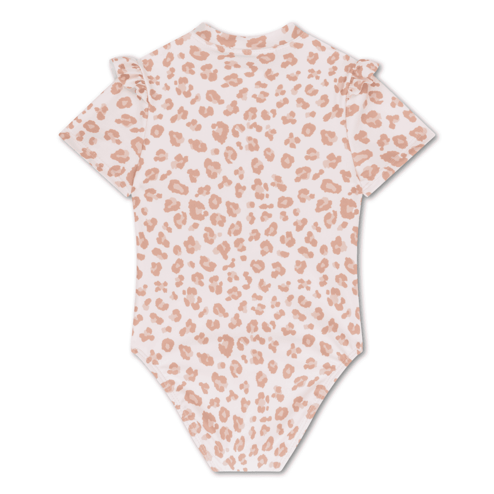 Swim Essentials - Girls' Leopard Printed Long Sleeves Swimsuit - Cream