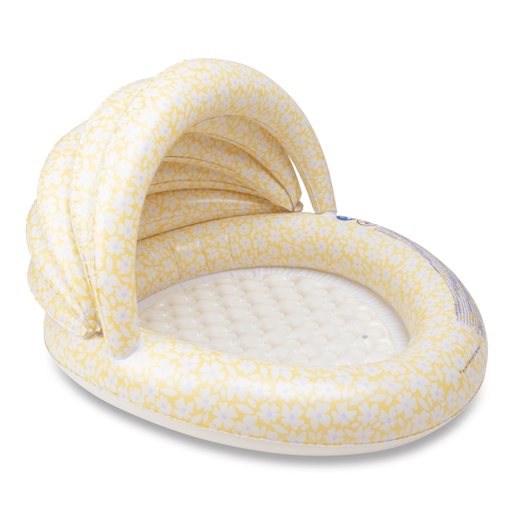 سويم اسنشيالز - مسبح قابل للنفخ بغطاء - بطبعة زهور - أصفر - 100 سم