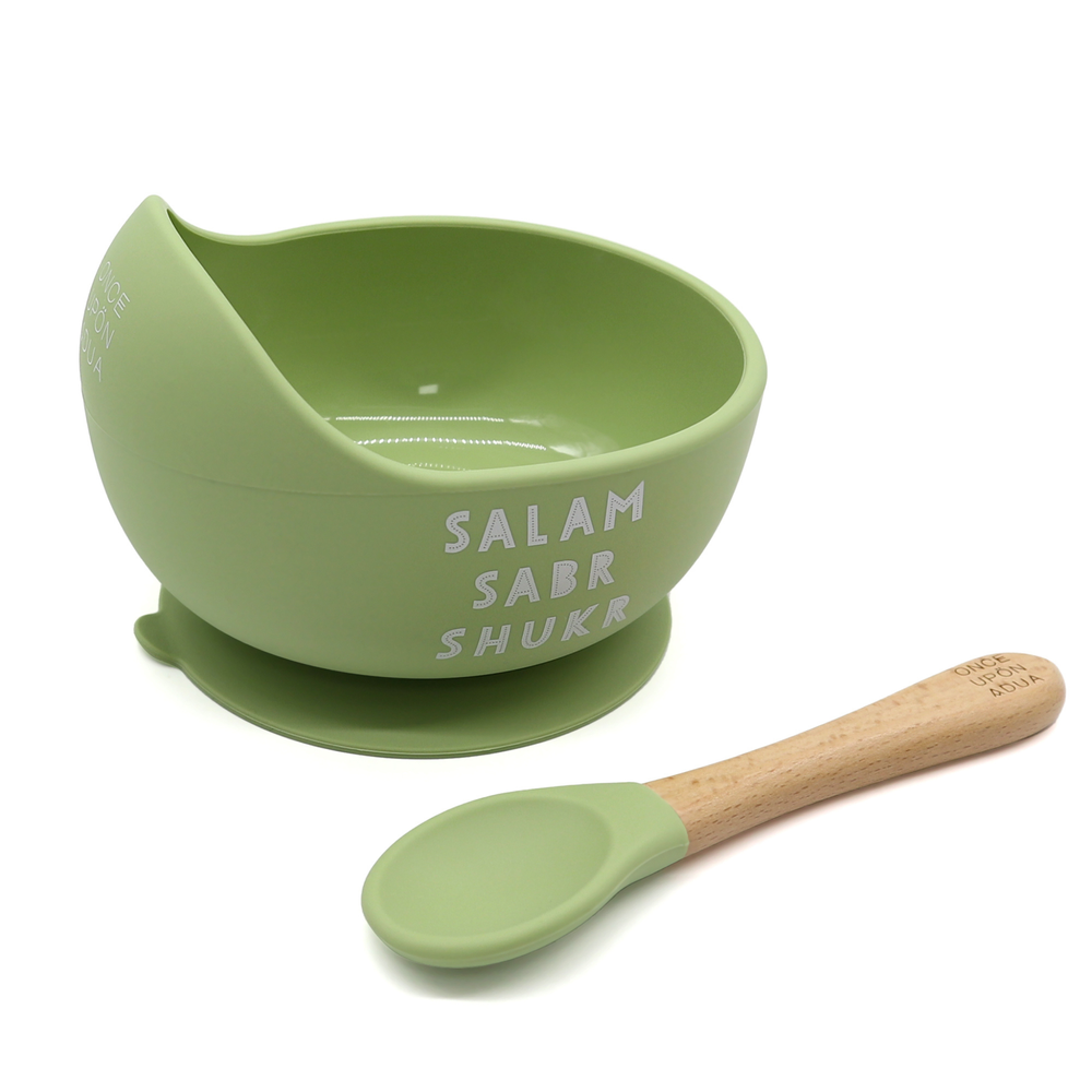 ONCE UPON A DUA - Lux Silicone Bowl And Spoon Set - Olive Green