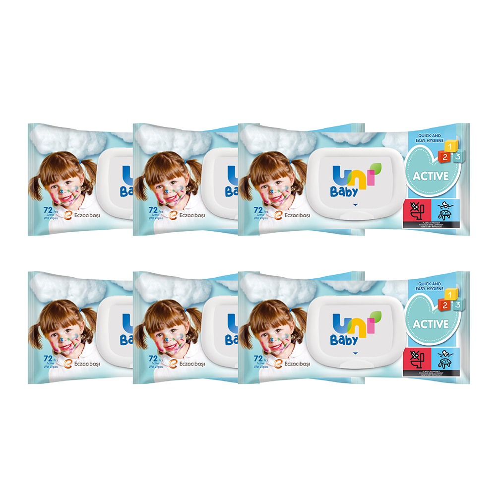 Uni Baby - Active Baby Wet Wipes - Pack of 6 - 432 Pcs