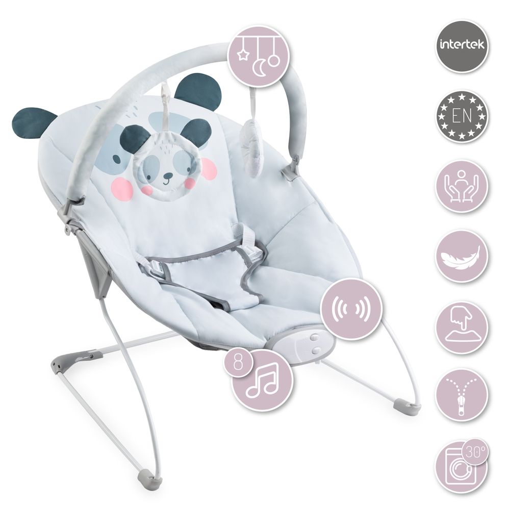 Momi - Glossy Baby Recliner Bouncer - Panda - Grey