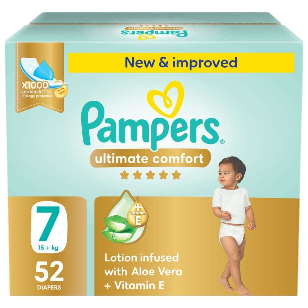 Pampers Ultimate Comfort Taped Diapers - Size 7 - 15+ kg - 52 Count