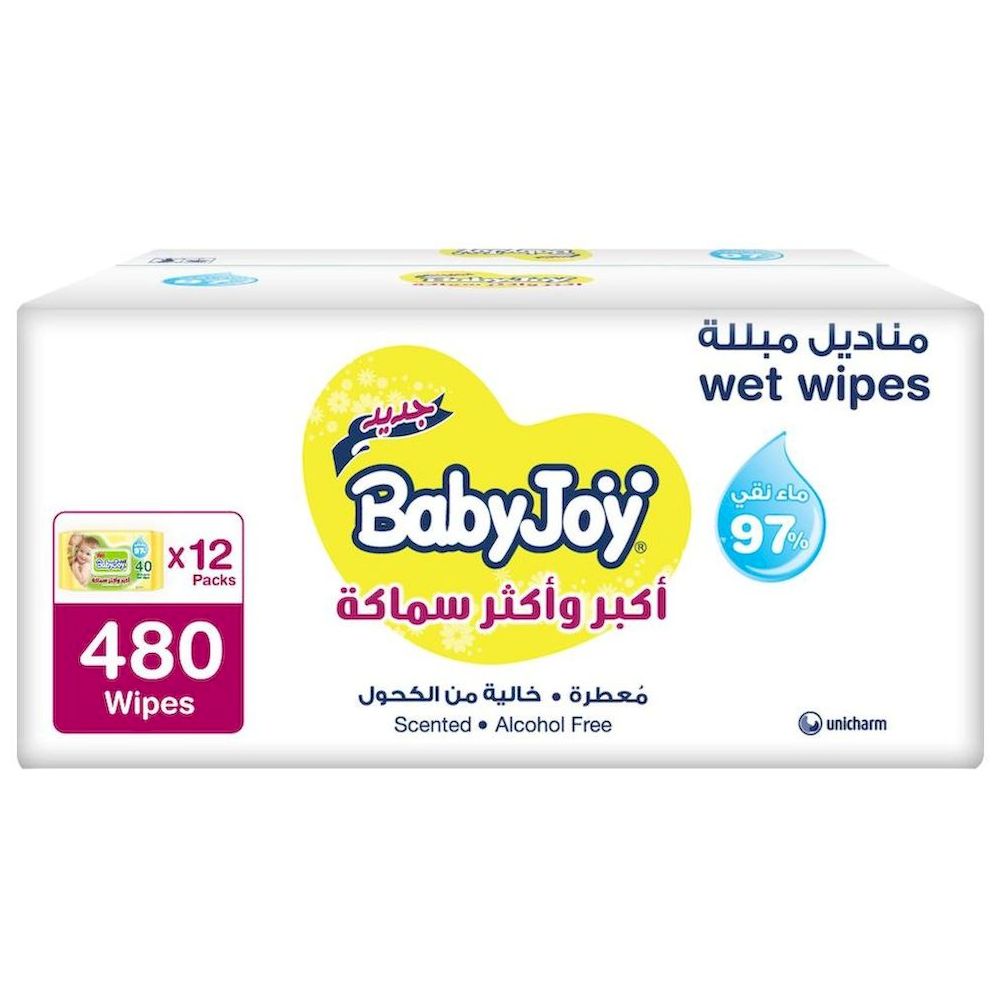 بيبي جوي - مناديل مبللة أكثر سمكاً وأكبر حجماً - عبوة 12 - 480 منديل
