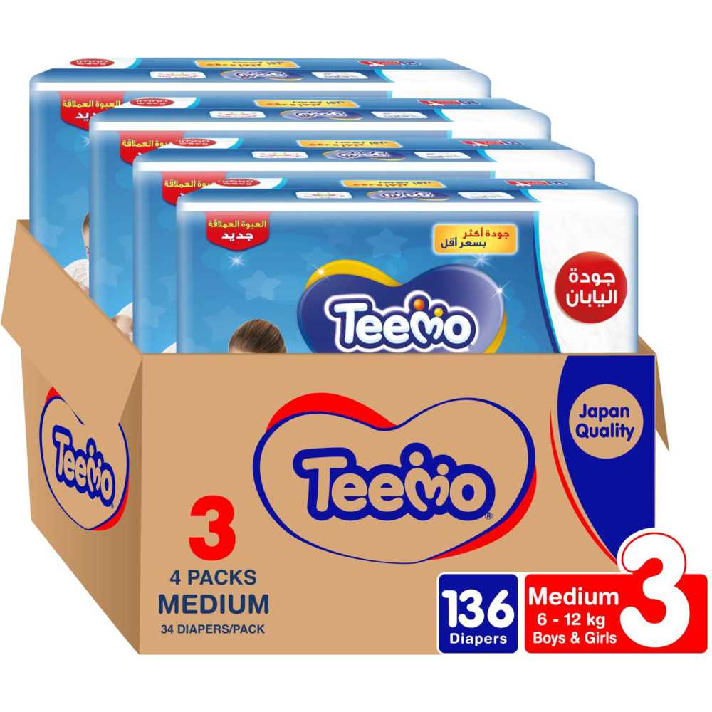 تيمو - حفاضات أطفال - صندوق جامبو - 3 - متوسط - 6-12 كجم - 136 حفاض