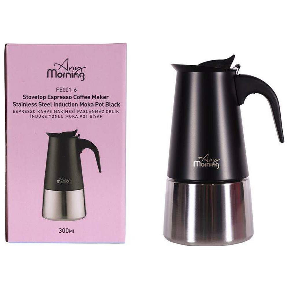 اني مورنينغ - ابريق اسبريسو لسطح الموقد - أسود - 300 مل