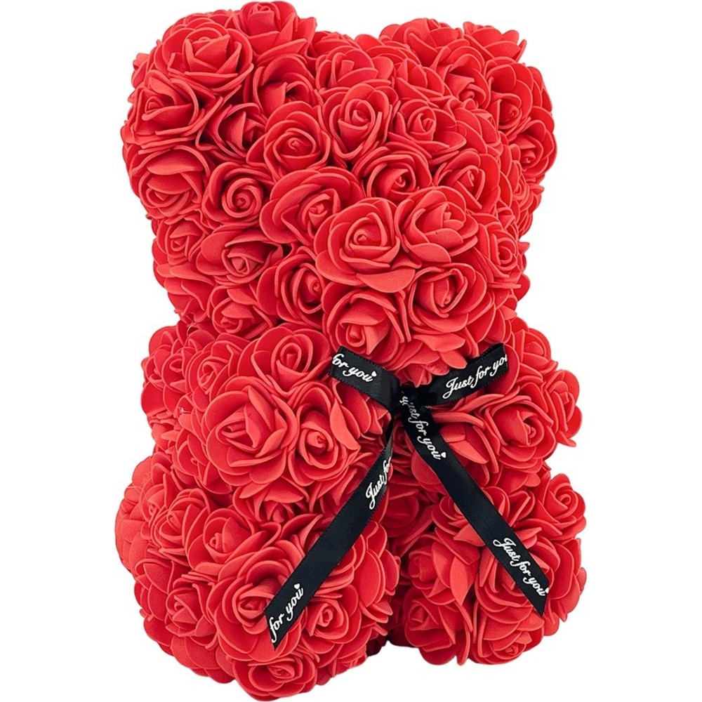 بارتي ماجيك - دمية دب عيد الحب مع وردة - أحمر - 25 سم