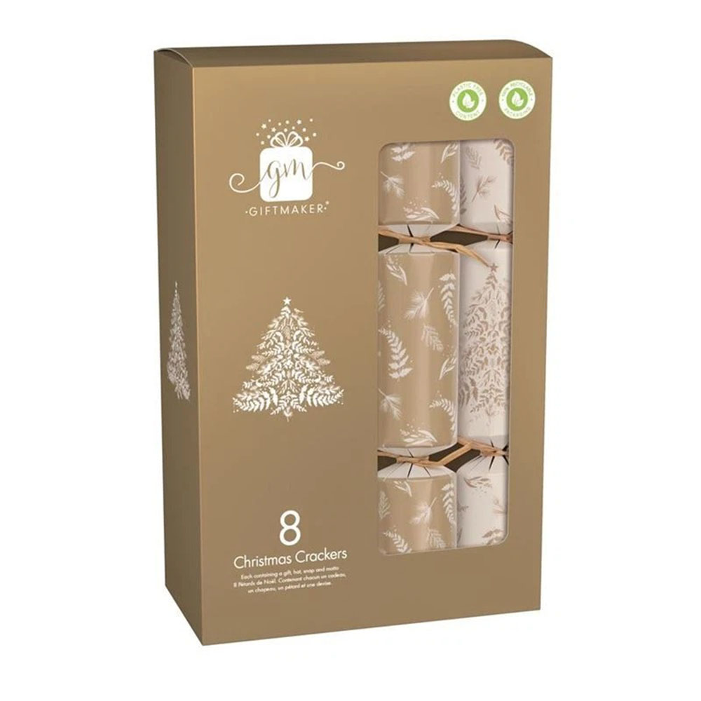 Giftmaker Christmas Crackers - Cream/Gold - 8 Pc Set - 12-Inch