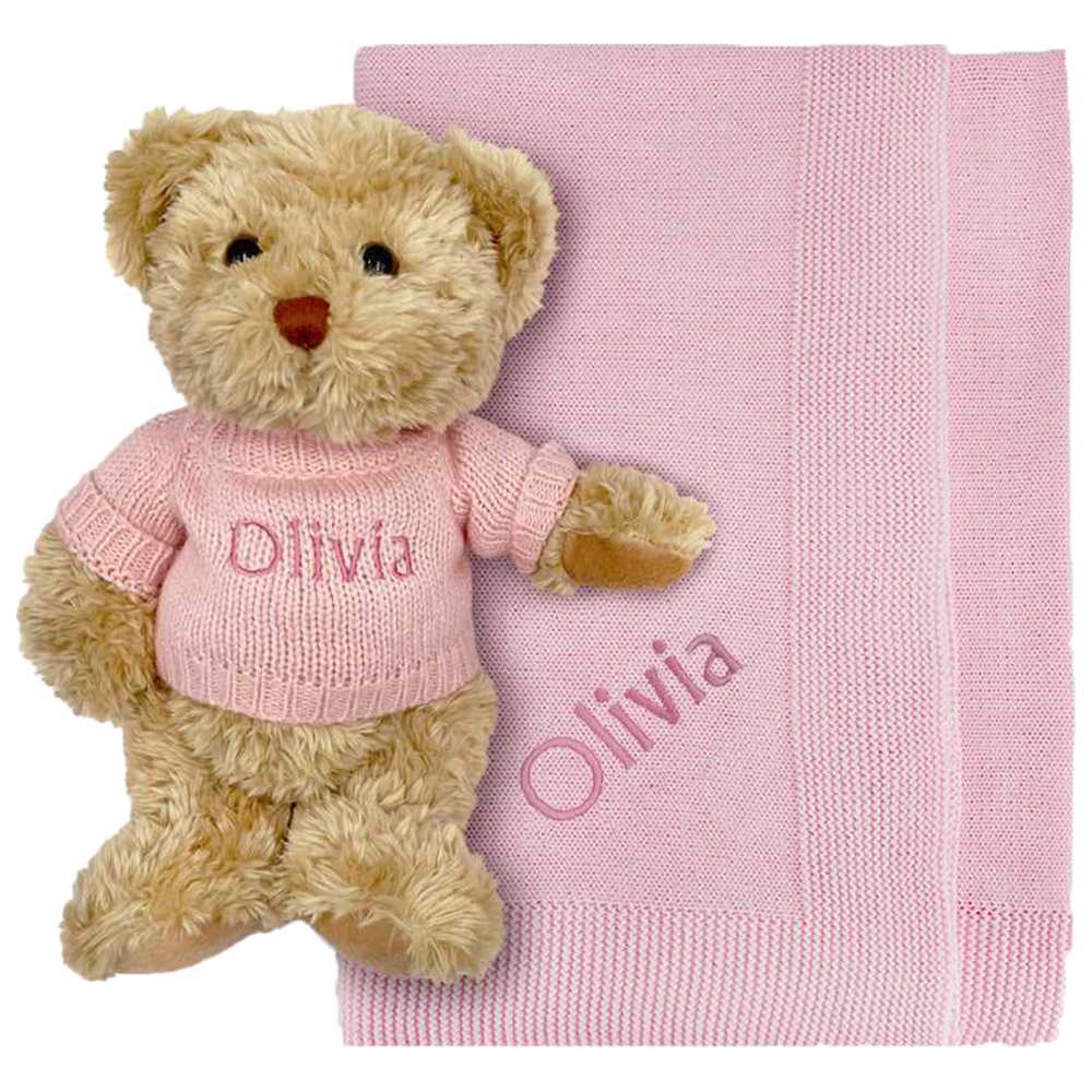 Babyblooms - Personalised Bertie Bear With Blanket - Pink - 2 Pcs