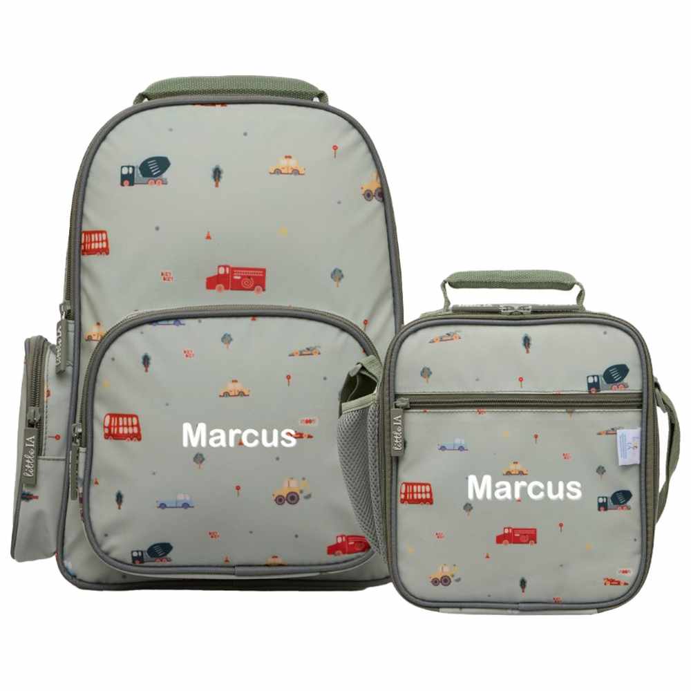 Little IA - Personalized Transport Duo Backpack & Lunch Bag Set - Green - 2 Pcs