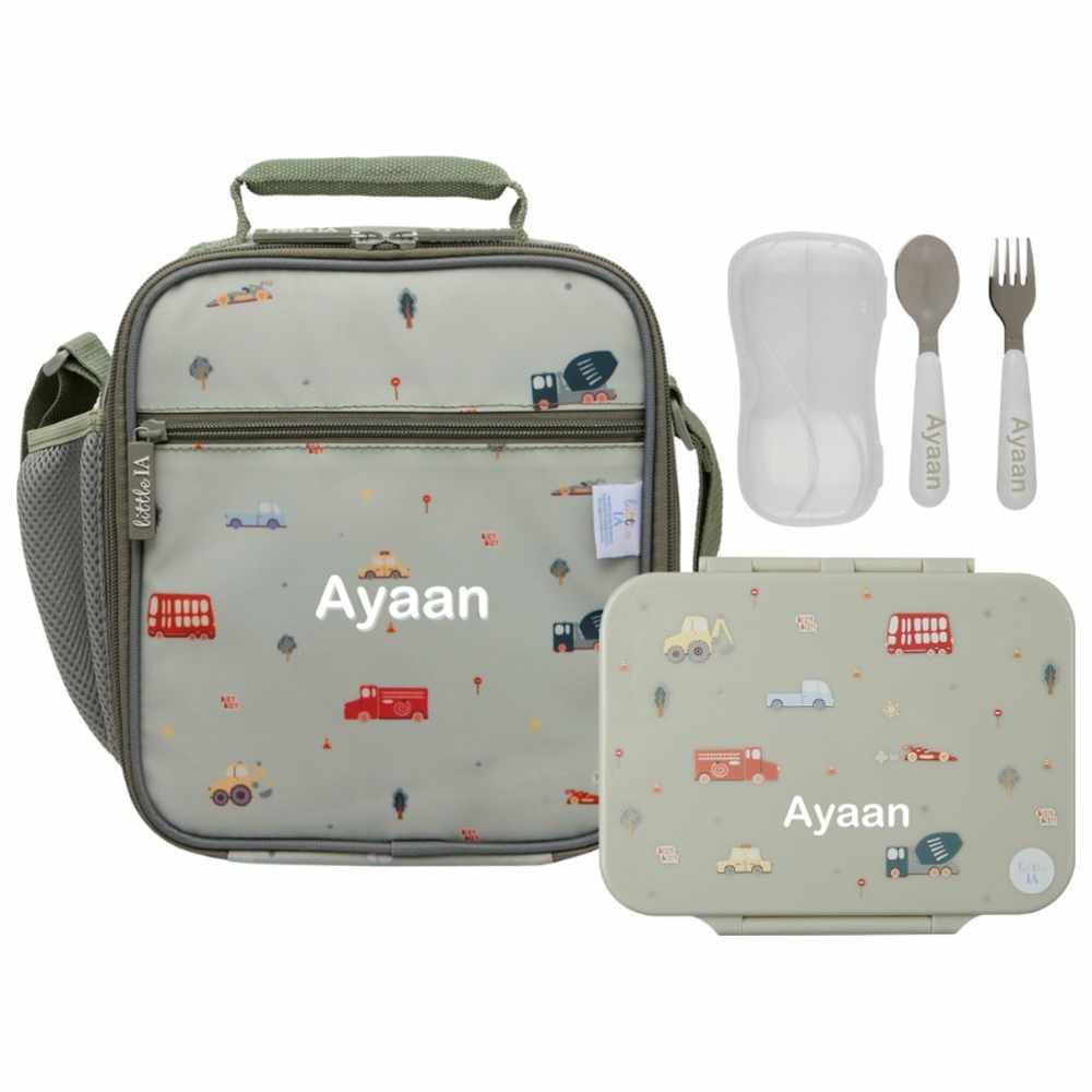 Little IA - Personalized Transport Mealtime Trio Set - Green - 4 Pcs