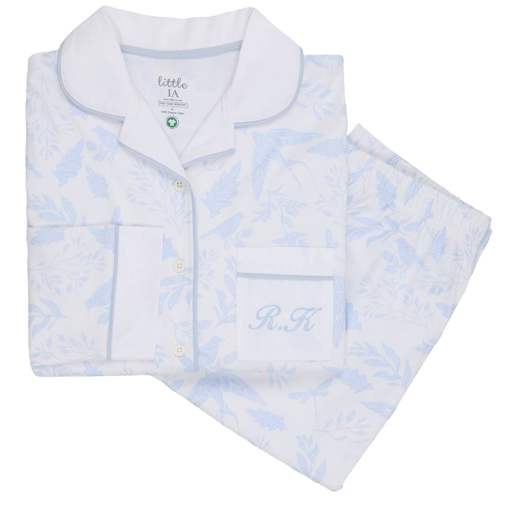 ليتل أي آ – طقم بيجاما للنساء – نقشة بيرد سونغ – أزرق - قطعتين