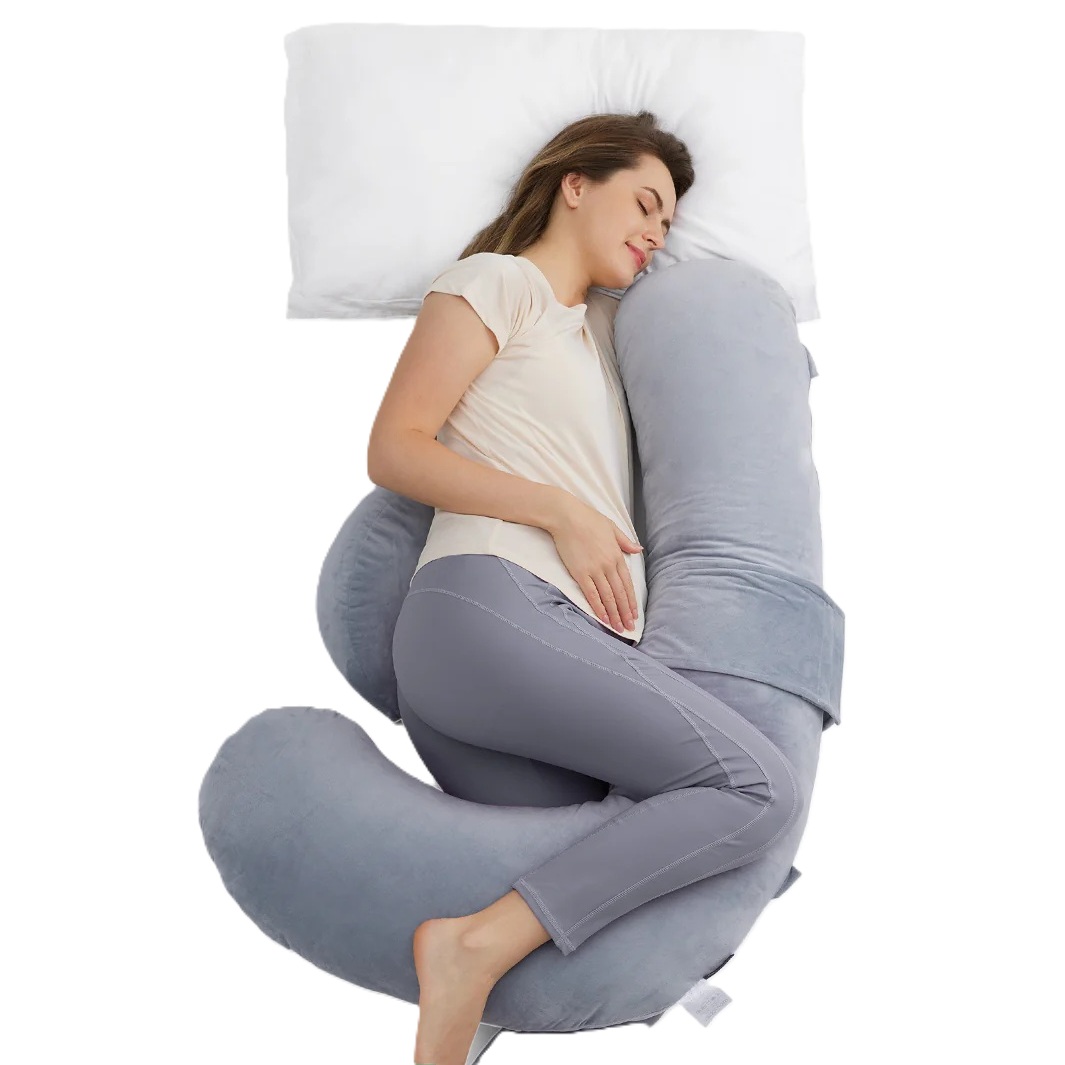 Momcozy - Original F-shaped Adjustable Maternity Pillow - Velvet Grey