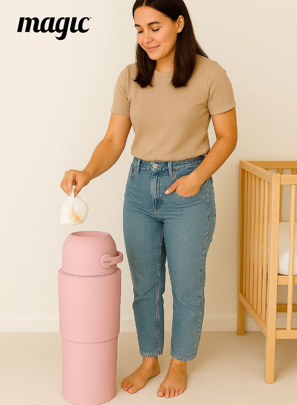Magic - Heka Diaper Pail With 15 Trash Bags - Blush Pink - Large