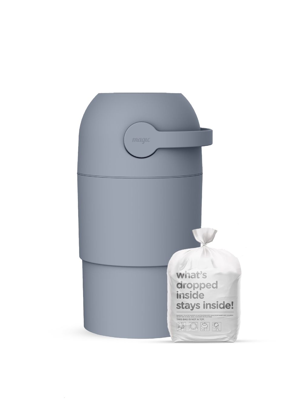 Magic - Heka Diaper Pail With 15 Trash Bags - Pigeon Blue - Large