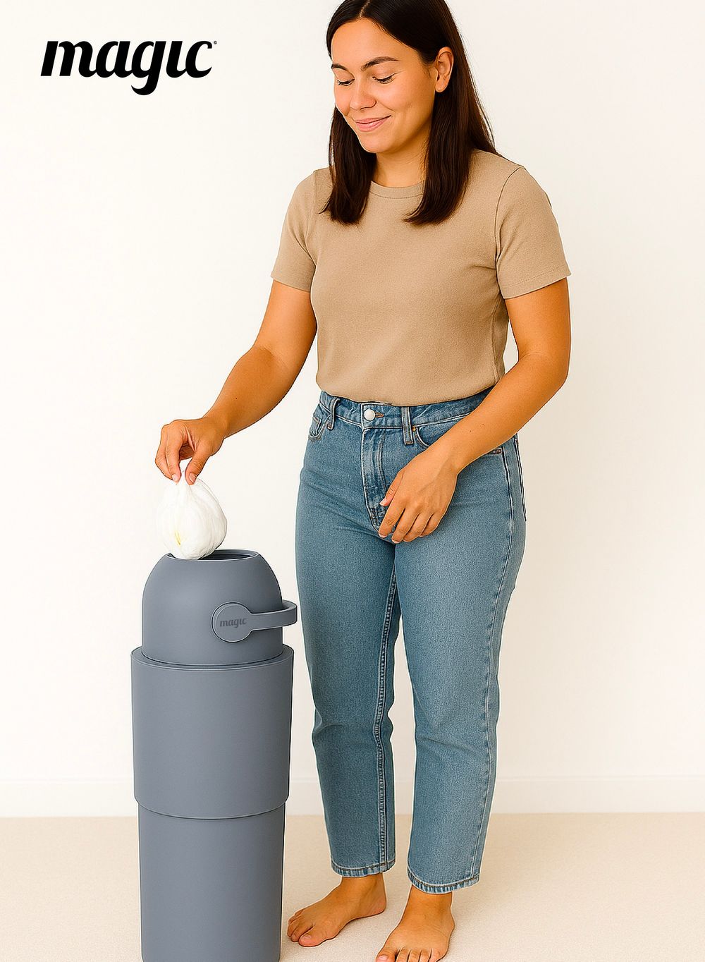 Magic - Heka Diaper Pail With 15 Trash Bags - Pigeon Blue - Large