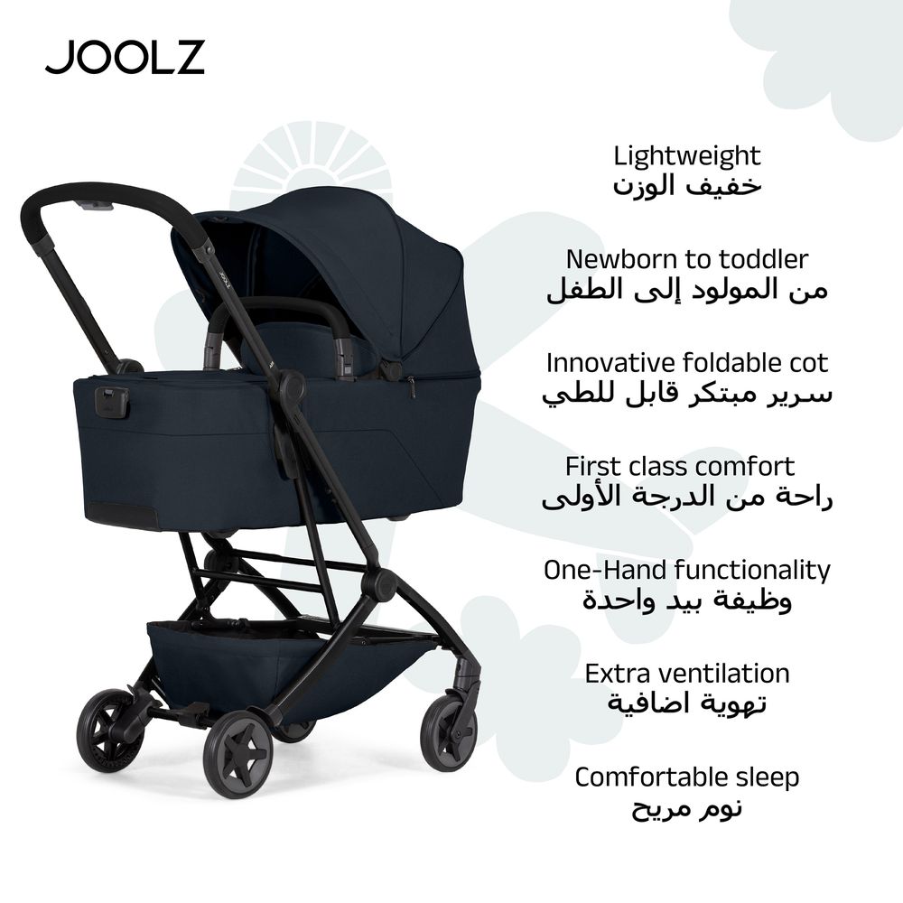 Joolz - Aer2 Compact And Lightweight Baby Cot - Self Standing Fold - Suitable For Newborns - Breathable Mattress - Navy Blue - 90x42x15 cm - 3.9 Kg