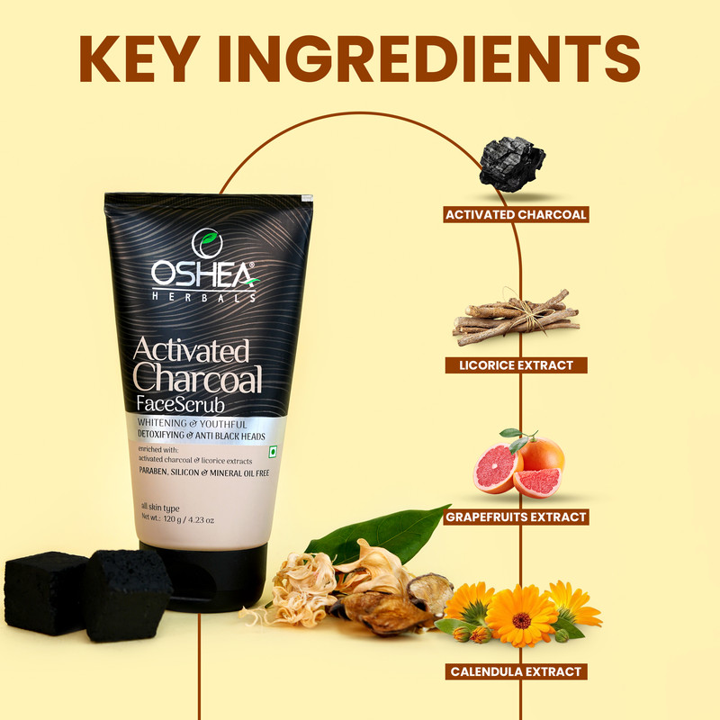 Oshea Herbals - Activated Charcoal Face Scrub For All Skin Type 120g