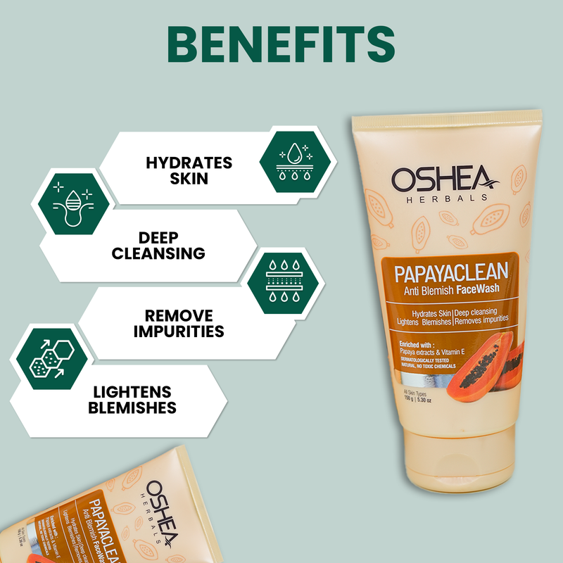 Oshea Herbals - Papaya Clean Anti Blemish Face Wash With Vitamin E 150g