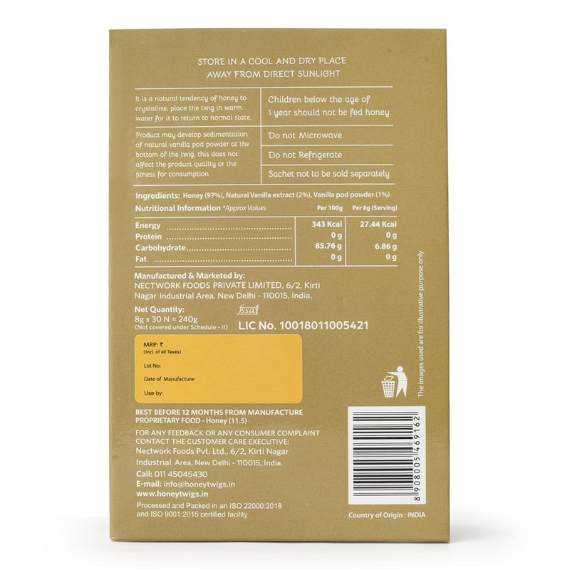 Honey Twigs - Vanilla Infused Honey 8g Pack Of 30