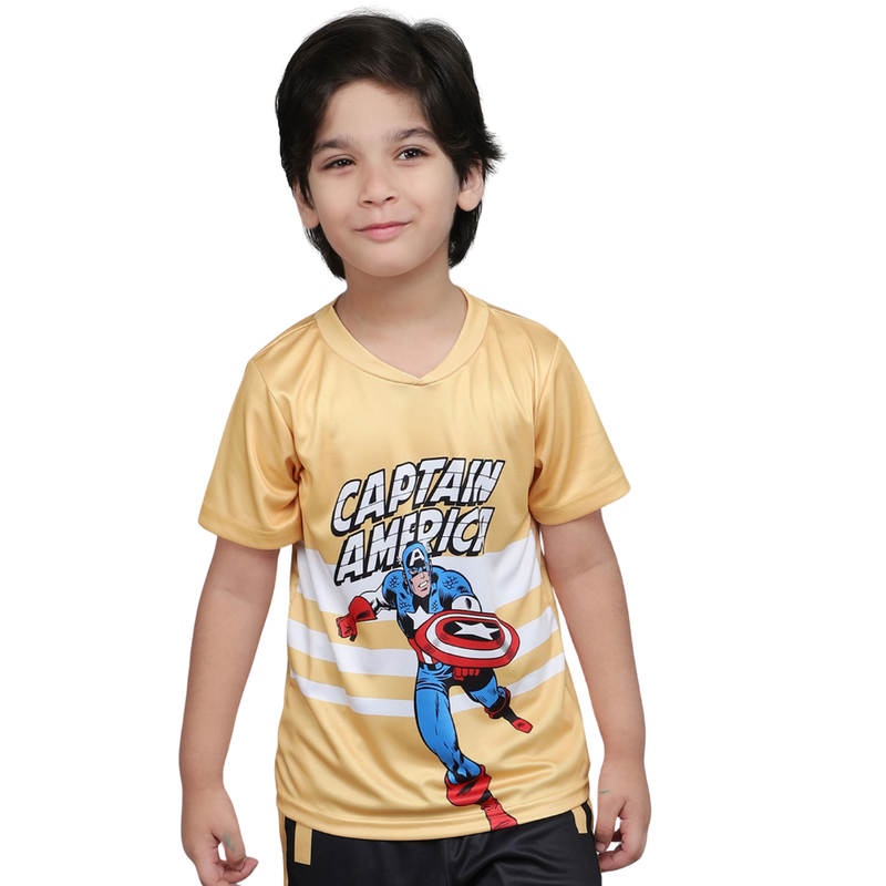 مارفل - تيشيرت رياضي للأولاد - كابتن أمريكا - أصفر