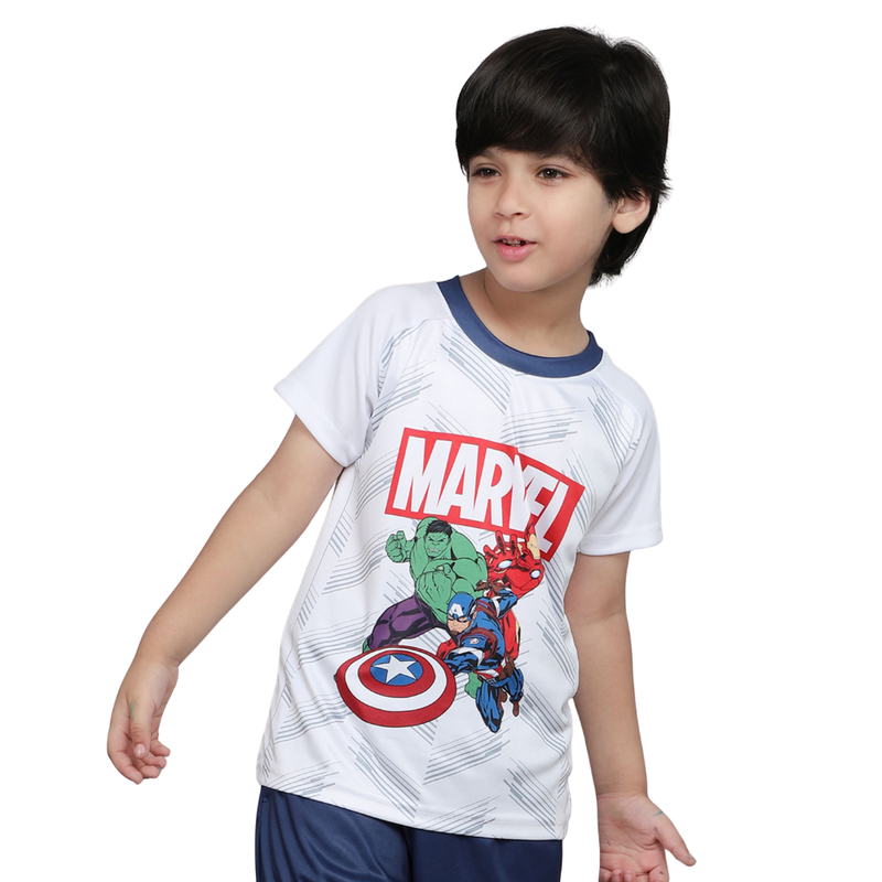 مارفل – تي شيرت رياضي للأولاد بطابع مارفل – أبيض
