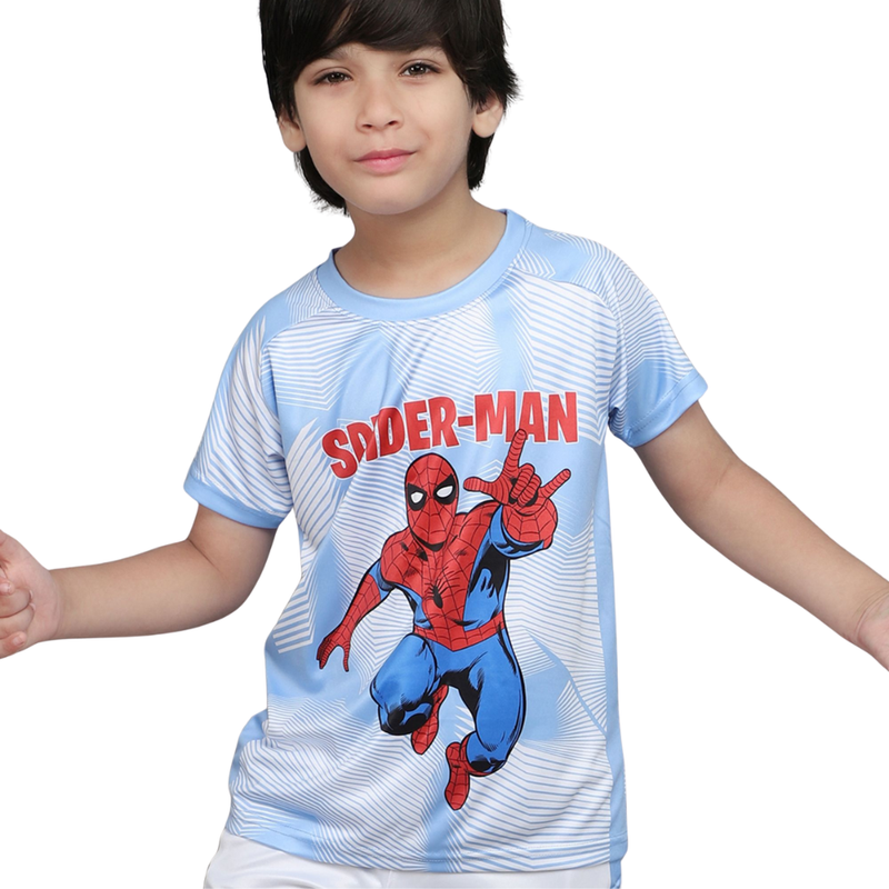 سبايدرمان - تيشيرت رياضي للأولاد - أزرق سماوي