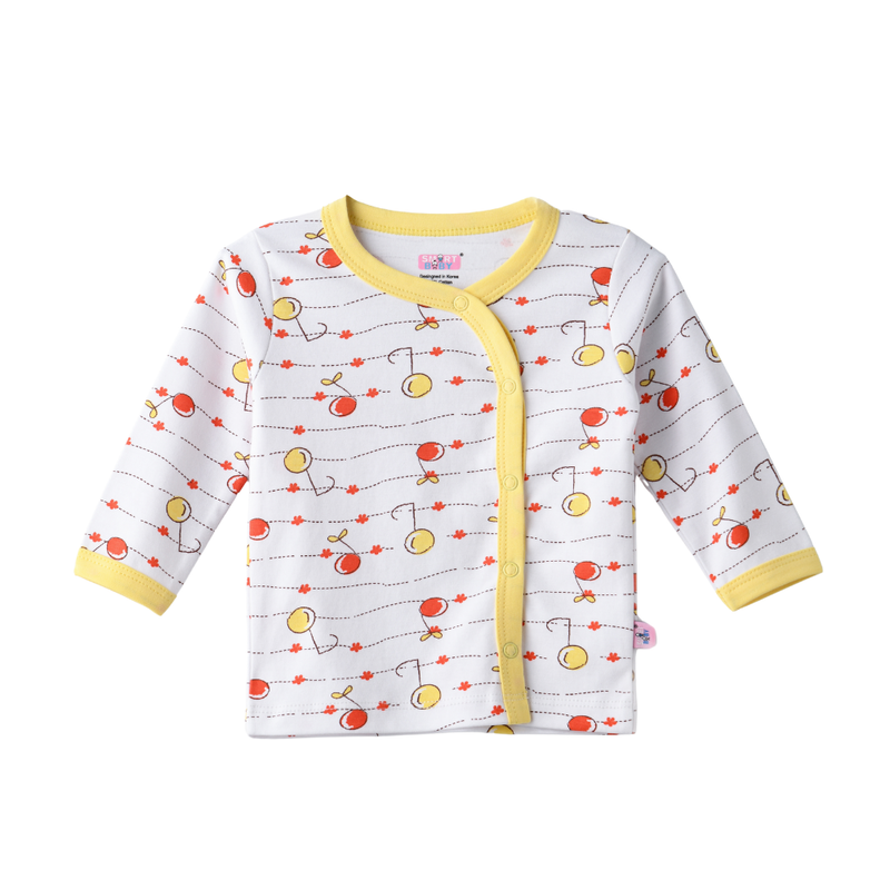 سمارت بيبي - بلوزة مفتوحة من المقدمة مطبوعة بالكامل للبنات - أبيض/أصفر