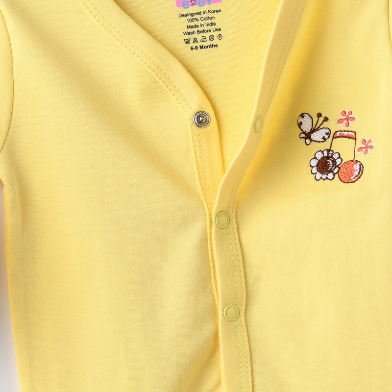 Smart Baby - Girl's Printed Full Sleeves Front Open Top - Yellow