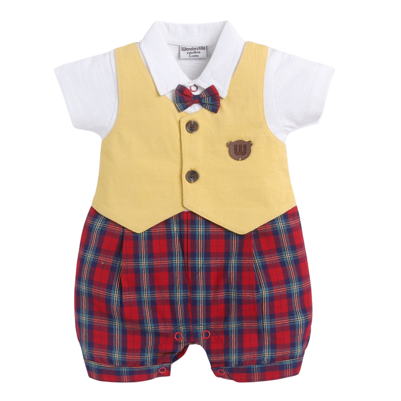 Wonderchild - Baby Boy Half Sleeve Romper - Mustard/Multicolor