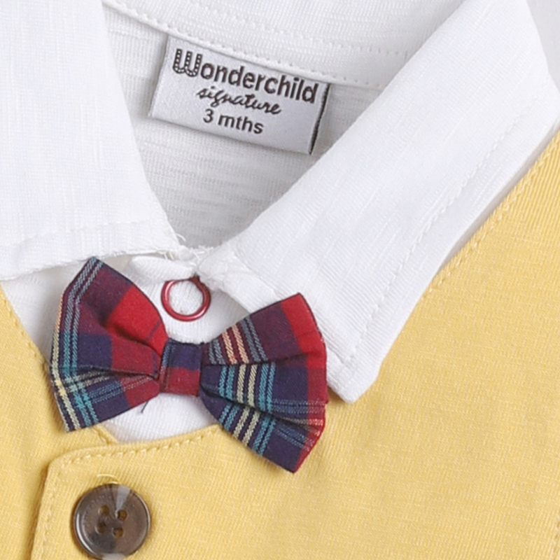 Wonderchild - Baby Boy Half Sleeve Romper - Mustard/Multicolor