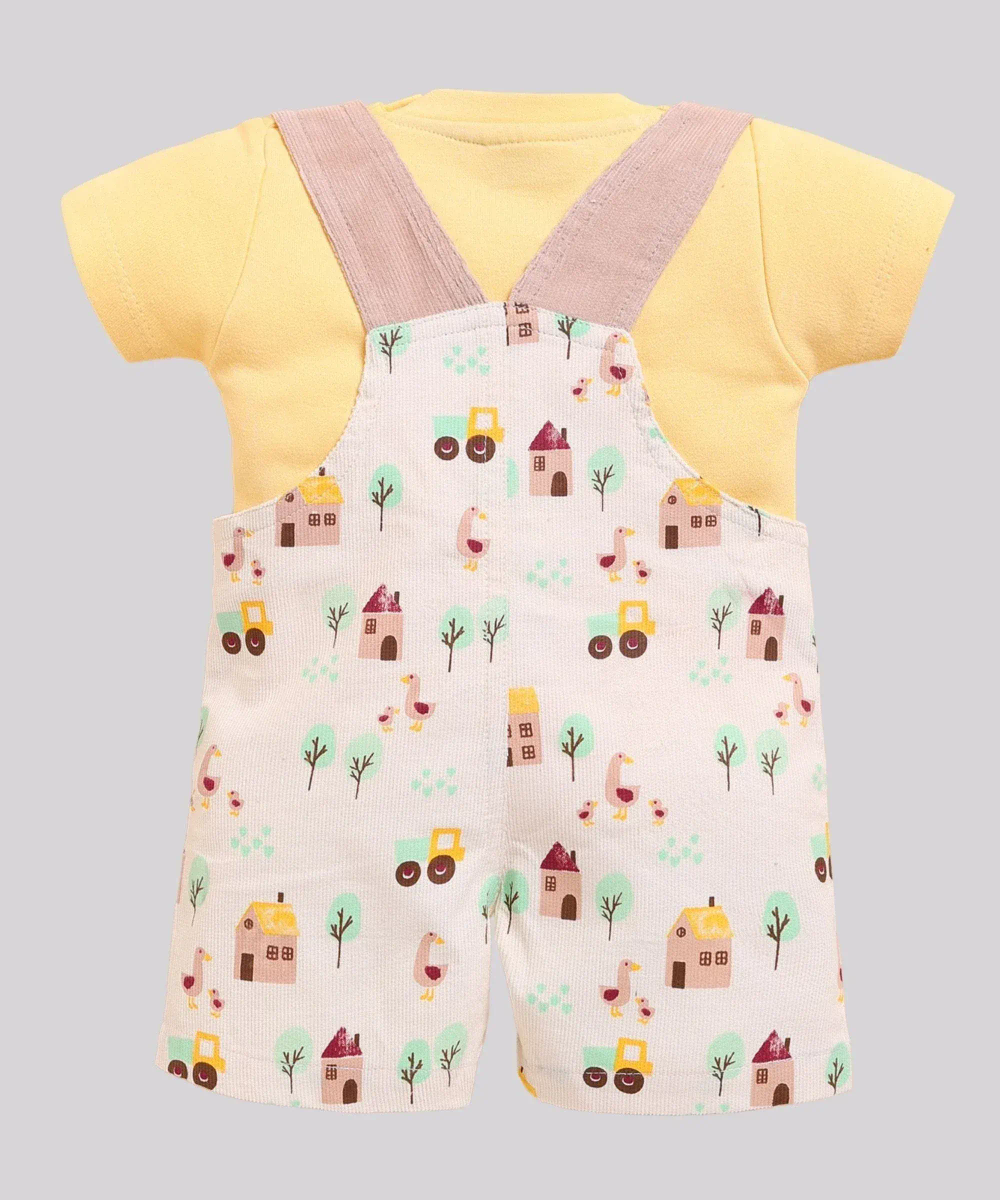 Wonderchild - 2pc-Set - Baby Boy's Cotton T-Shirt & Printed Dungaree - Yellow