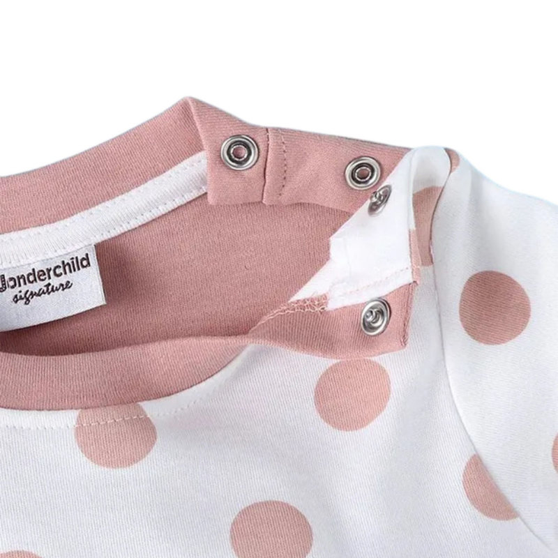 Wonderchild - Baby Girls' Round Neck Open Feet Romper - White/Pink