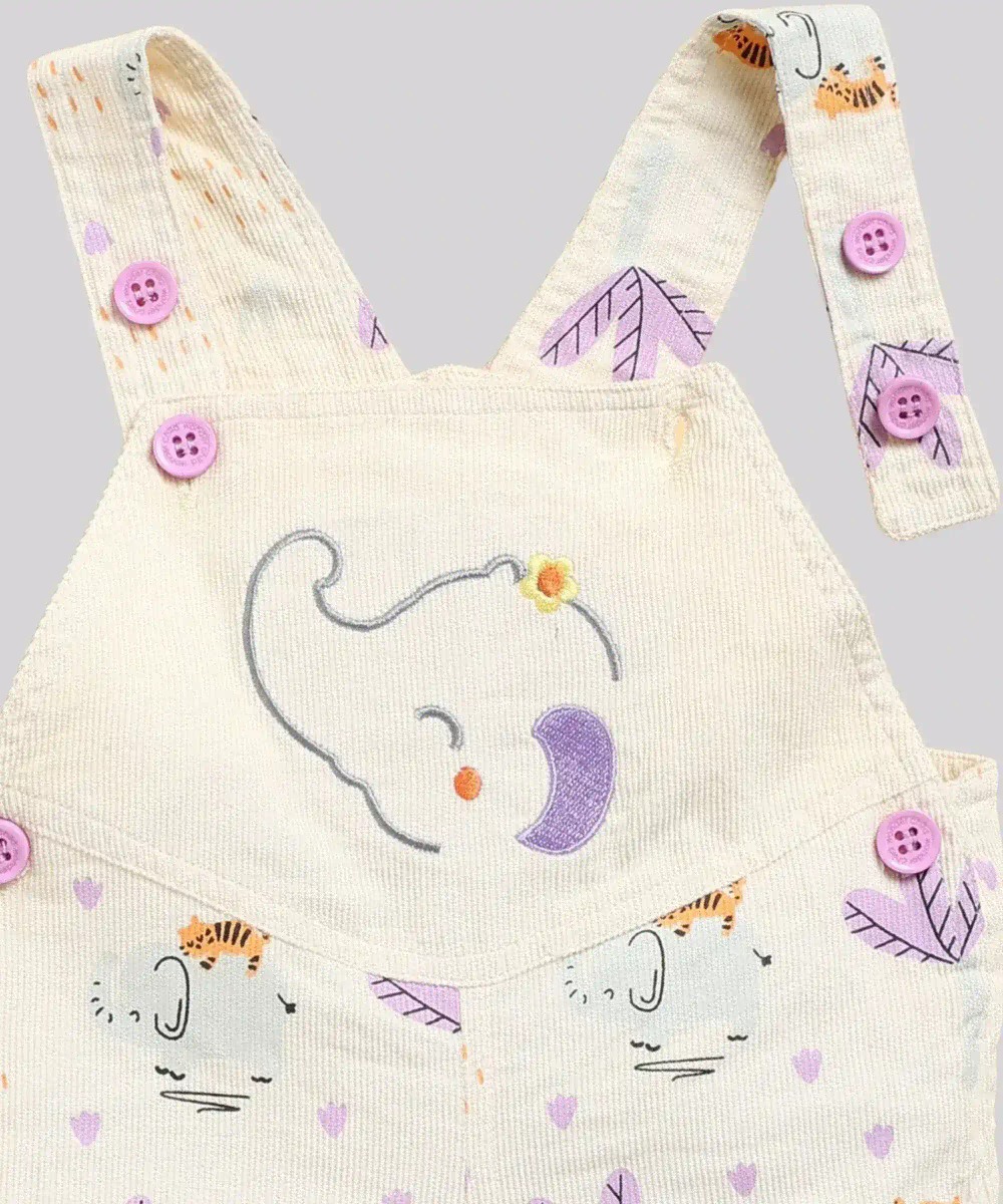 Wonderchild - 2pc-Set - Baby Girl's Top With Printed Dungaree - Purple/Cream