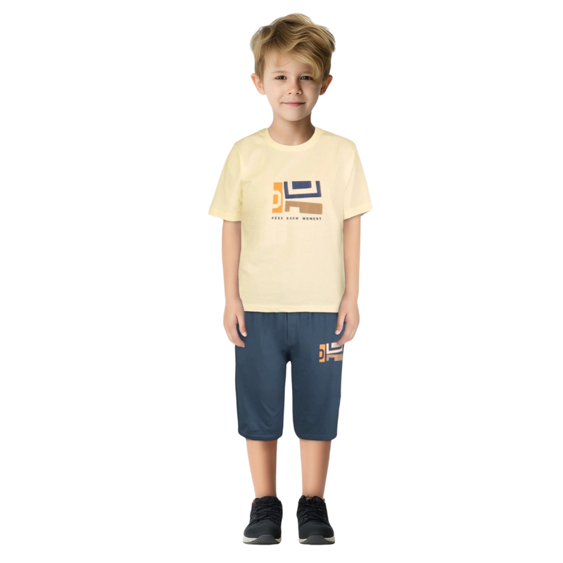 Genius - 2pc-Set - Boy's T-Shirt & Short - Cream/Blue