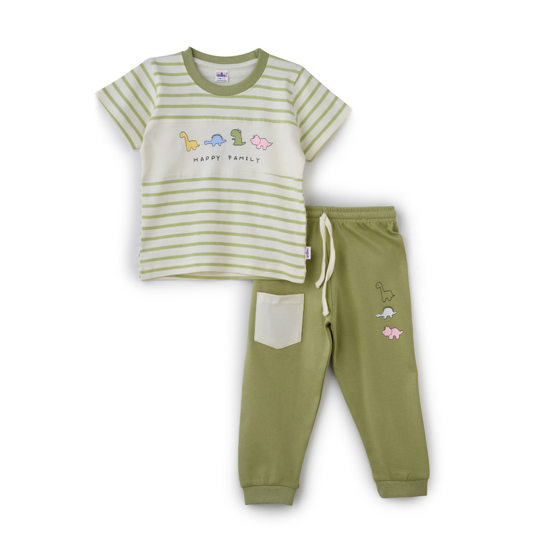 سمارت بيبي - طقم قطعتين تي شيرت مخطط مع بنطال بيجاما - أخضر فستقي