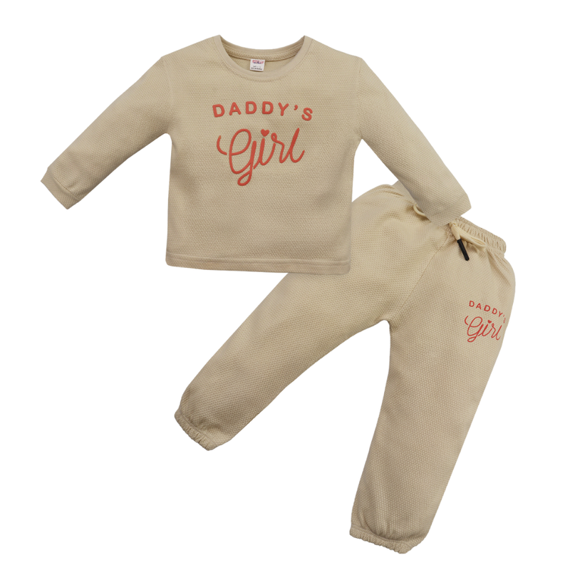 سمارت بيبي - طقم قطعتين - تيشيرت وبنطال محبوك - داديز جيرل - بيج