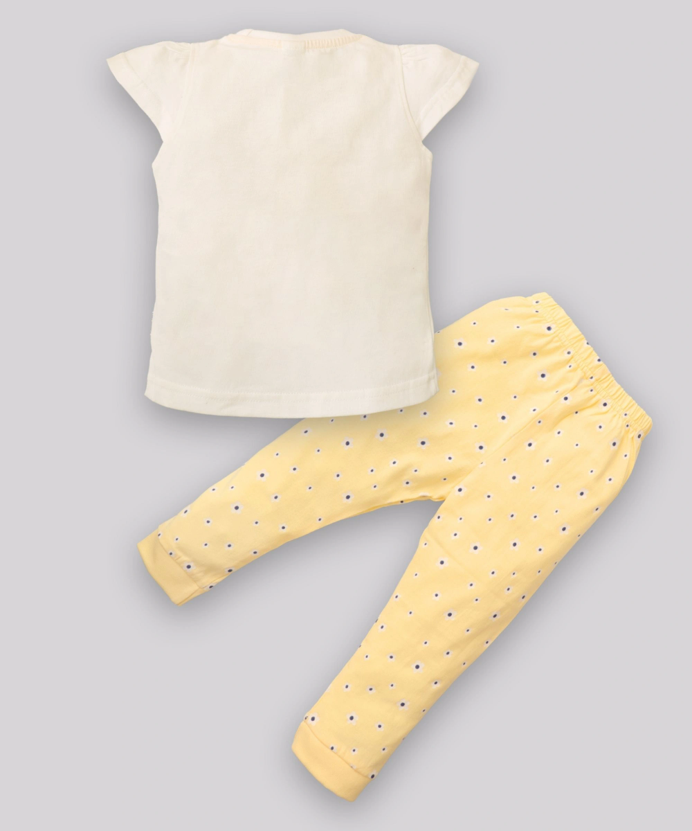 Smart Baby - 2pc-Set - Baby Girl's Cap Sleeves T-Shirt & Pants - Yellow/White