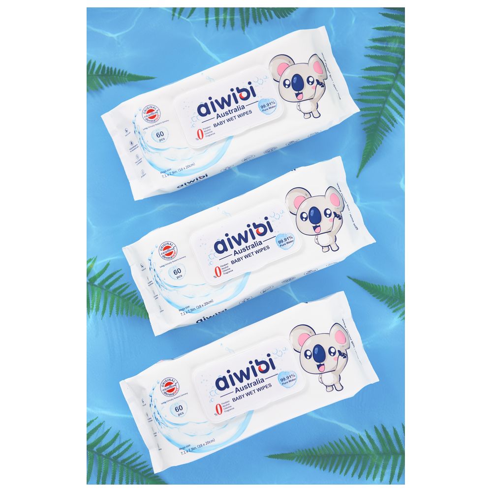 ايويبي - مناديل مبللة بماء نقي بنسبة 99.91% - عبوة من 3 قطع - 180 منديل