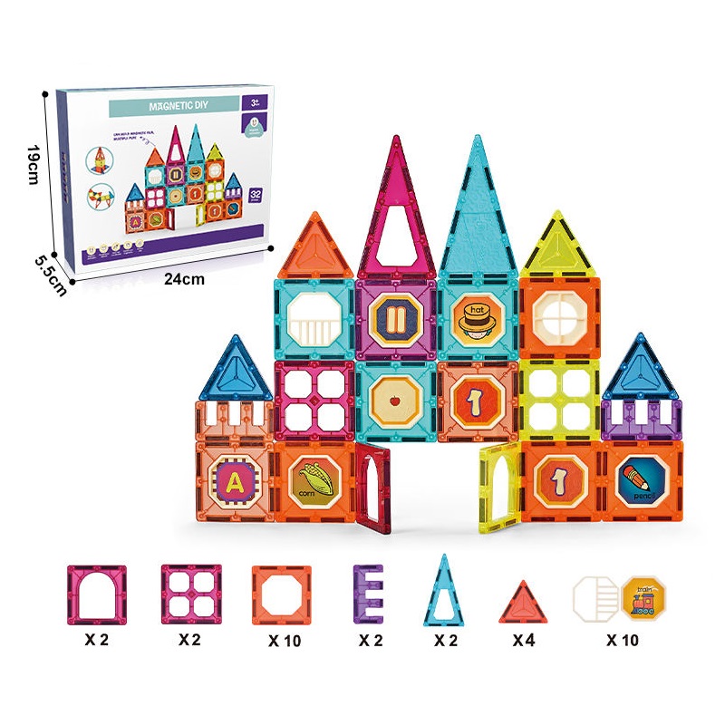 BTT Toys - Color Window Magnetic Tiles 7.5cm - 32pcs