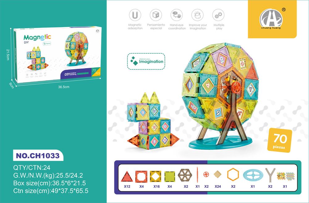 BTT Toys - Super Strong Magnetic Wheel 5.5cm - 3D Building Blocks - 70pcs