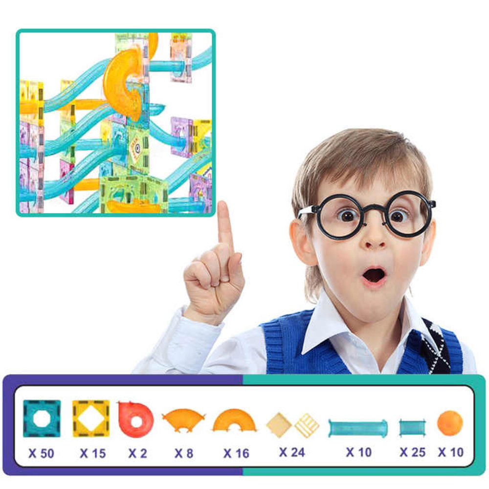 BTT Toys - 3D Blocks Magnetic Marble Run Track Set 5.5cm -  160pcs