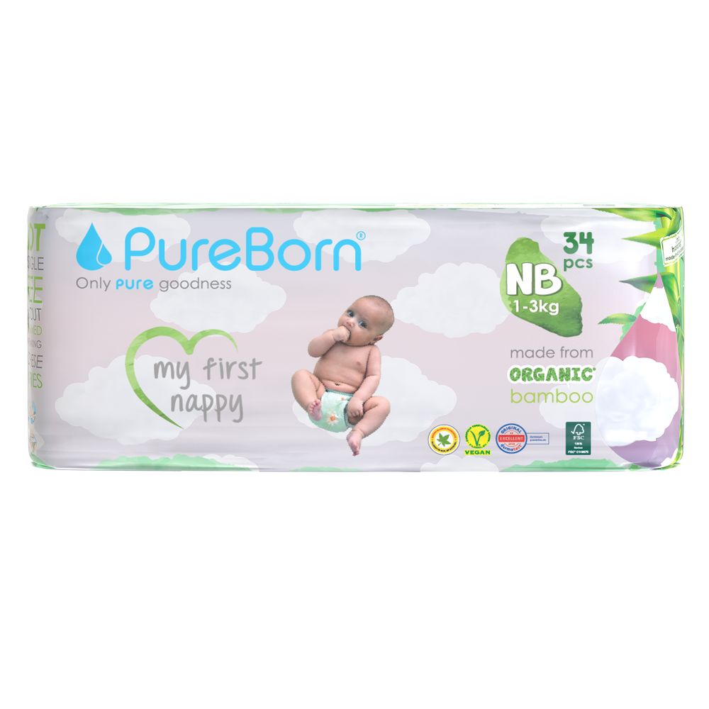 Pureborn - NB Organic Diapers 1-3Kg 34s - Single Pack - Cloud