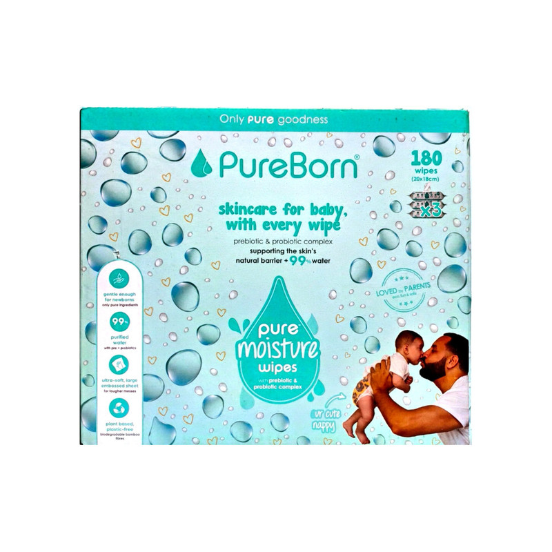 Pureborn - Pure Moisture Water Wipes - Pack of 3 - 180 Pcs
