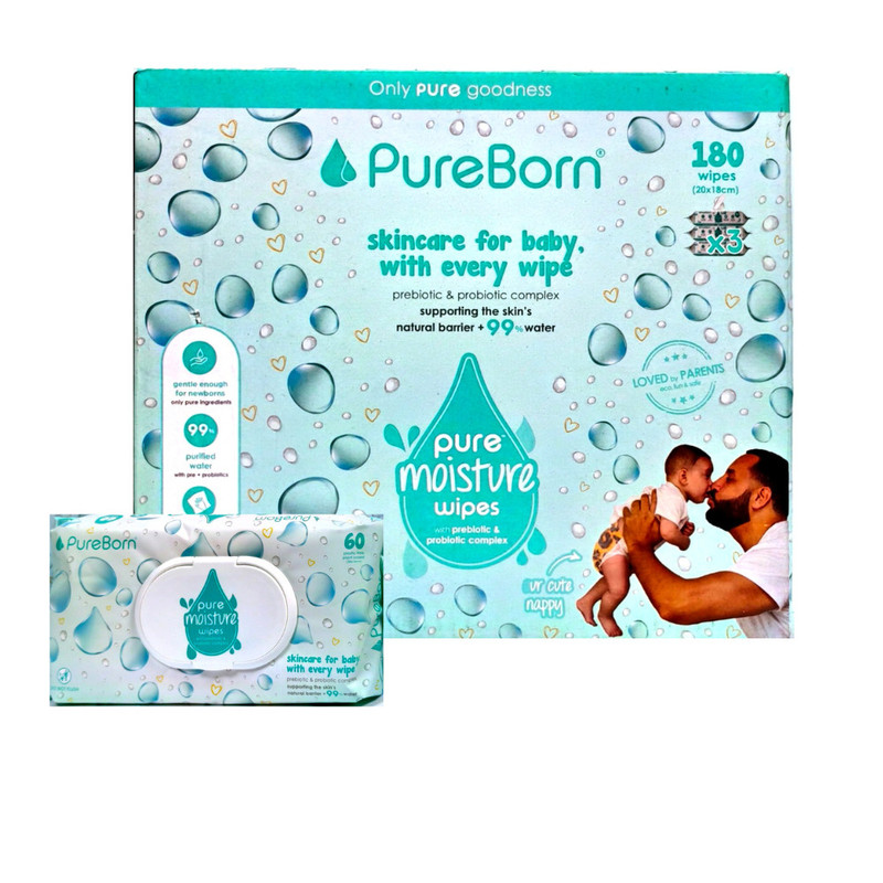 Pureborn - Pure Moisture Water Wipes - Pack of 3 - 180 Pcs